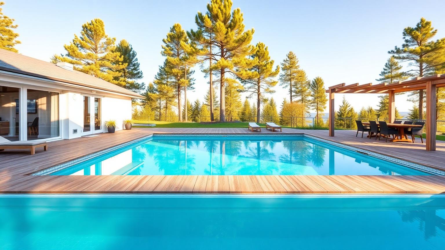 Nyckelfärdig pool med turkost vatten vid modern villa i Österåker, Stockholms län – Roslagen